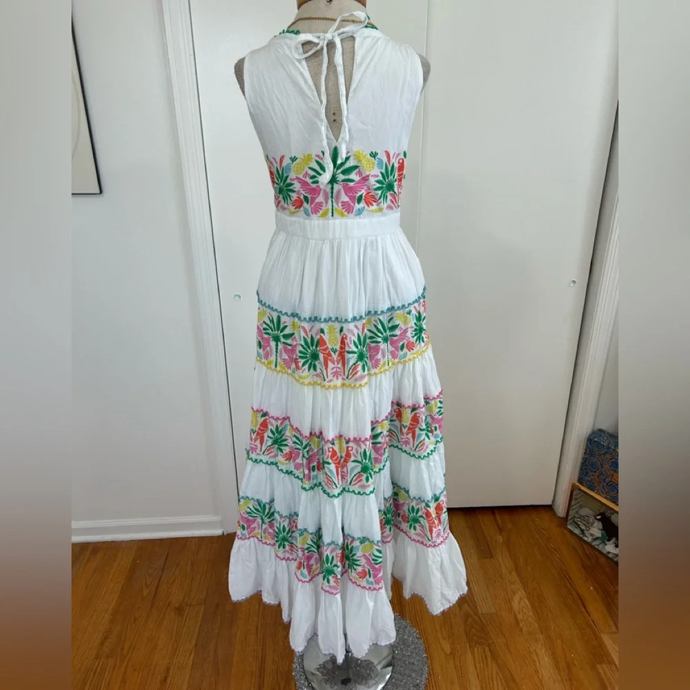 BODEN SERENA COTTON TIE FULL CIRCLE MAXI DRESS MULTI TROPICAL LOVE BIRDS PARROTS - Picture 8 of 13